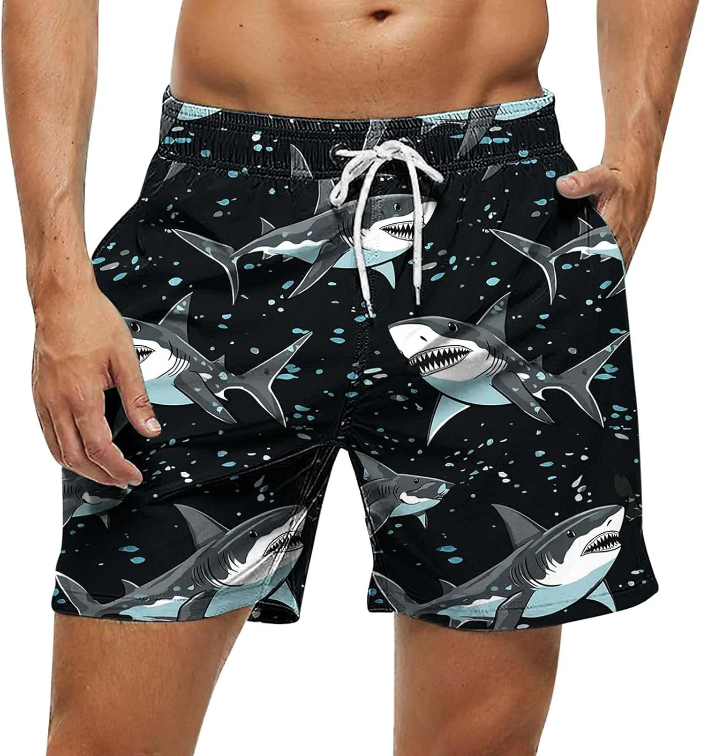 Men's Swim Trunks Quick Dry Beach Shorts with Pockets Lightweight Comfortable Drawstring Waist Swimwear Shorts