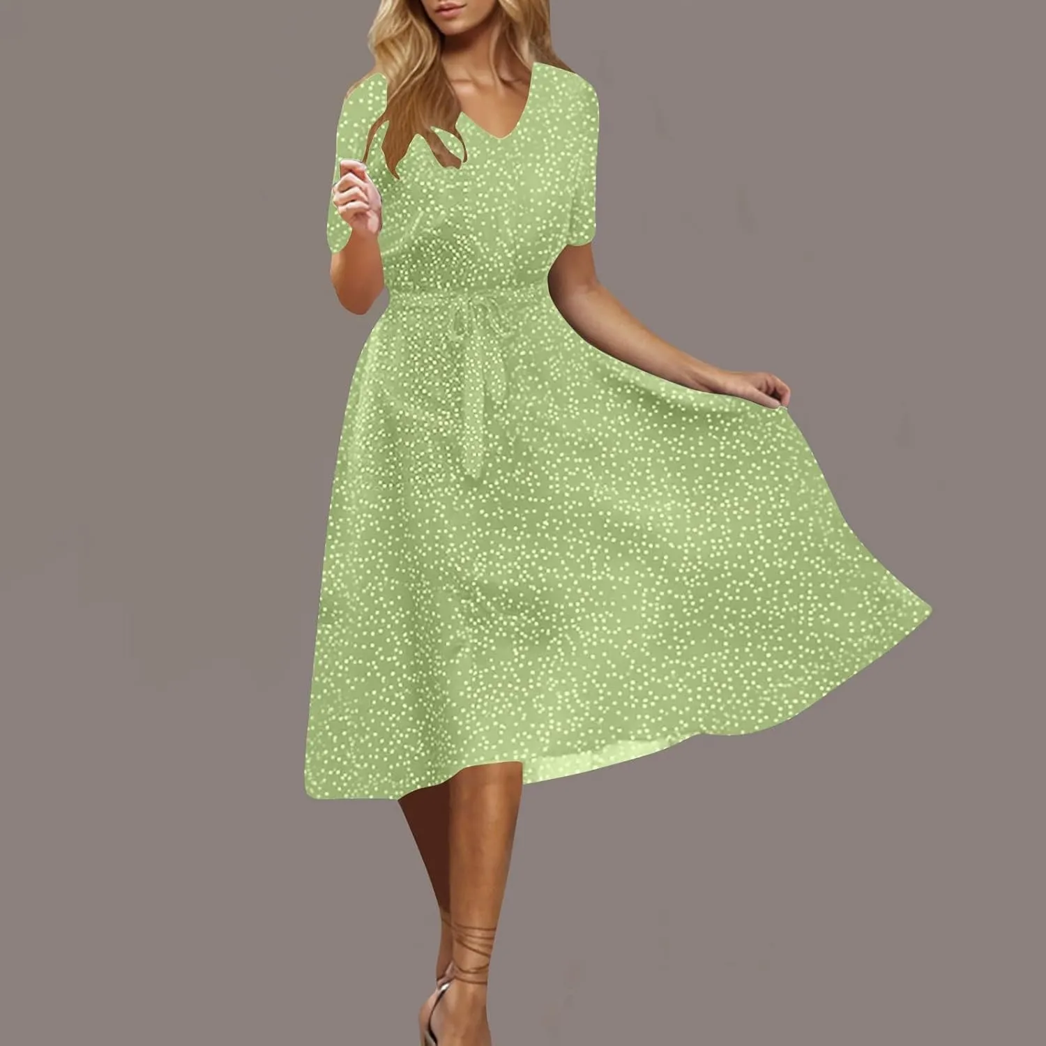 Midi Dress for Women Summer Casual Floral Short Sleeve Smocked Midi Dresses Boho V Neck Beach Sundress