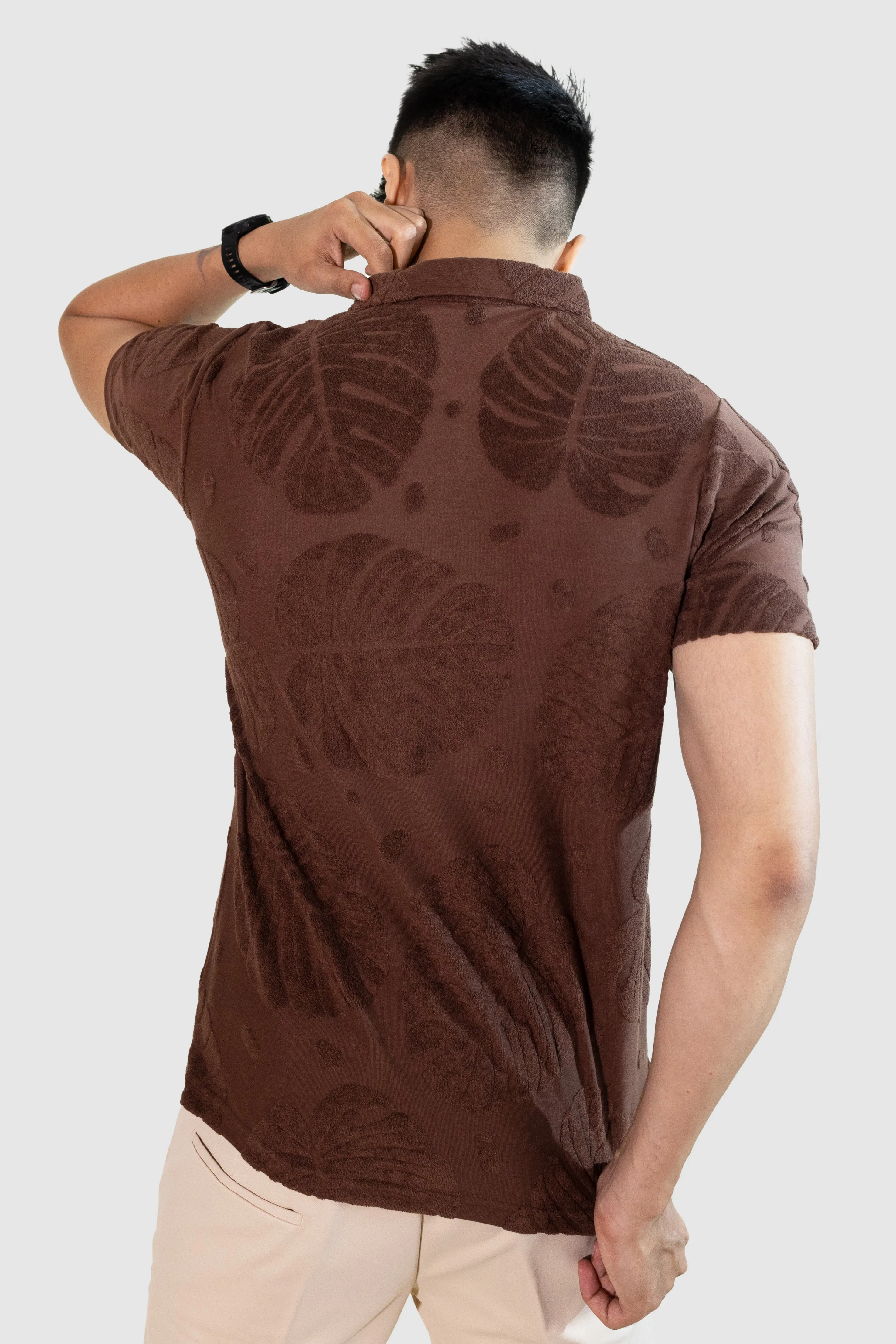 Palm Haven Polo T-Shirt: Brown