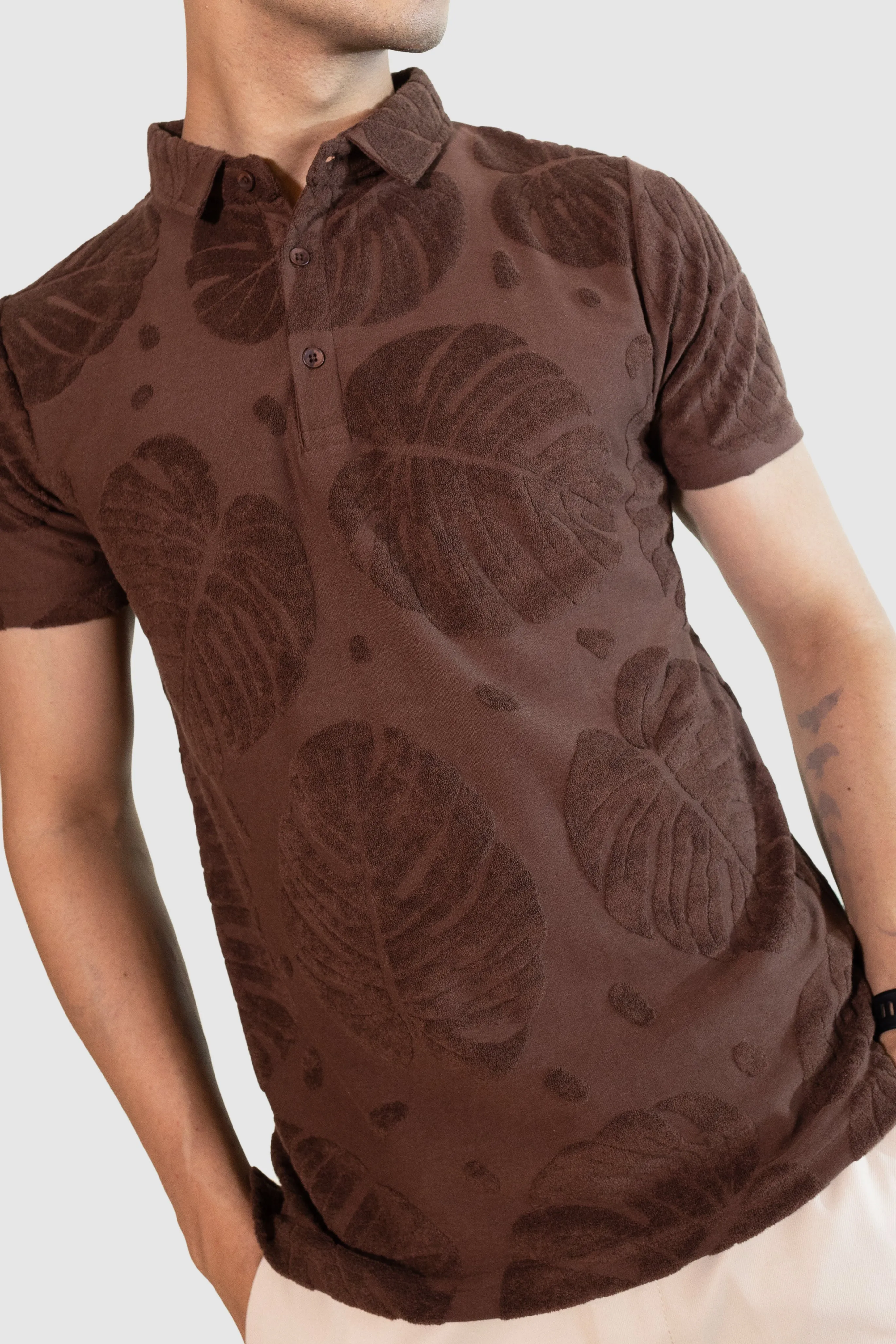 Palm Haven Polo T-Shirt: Brown