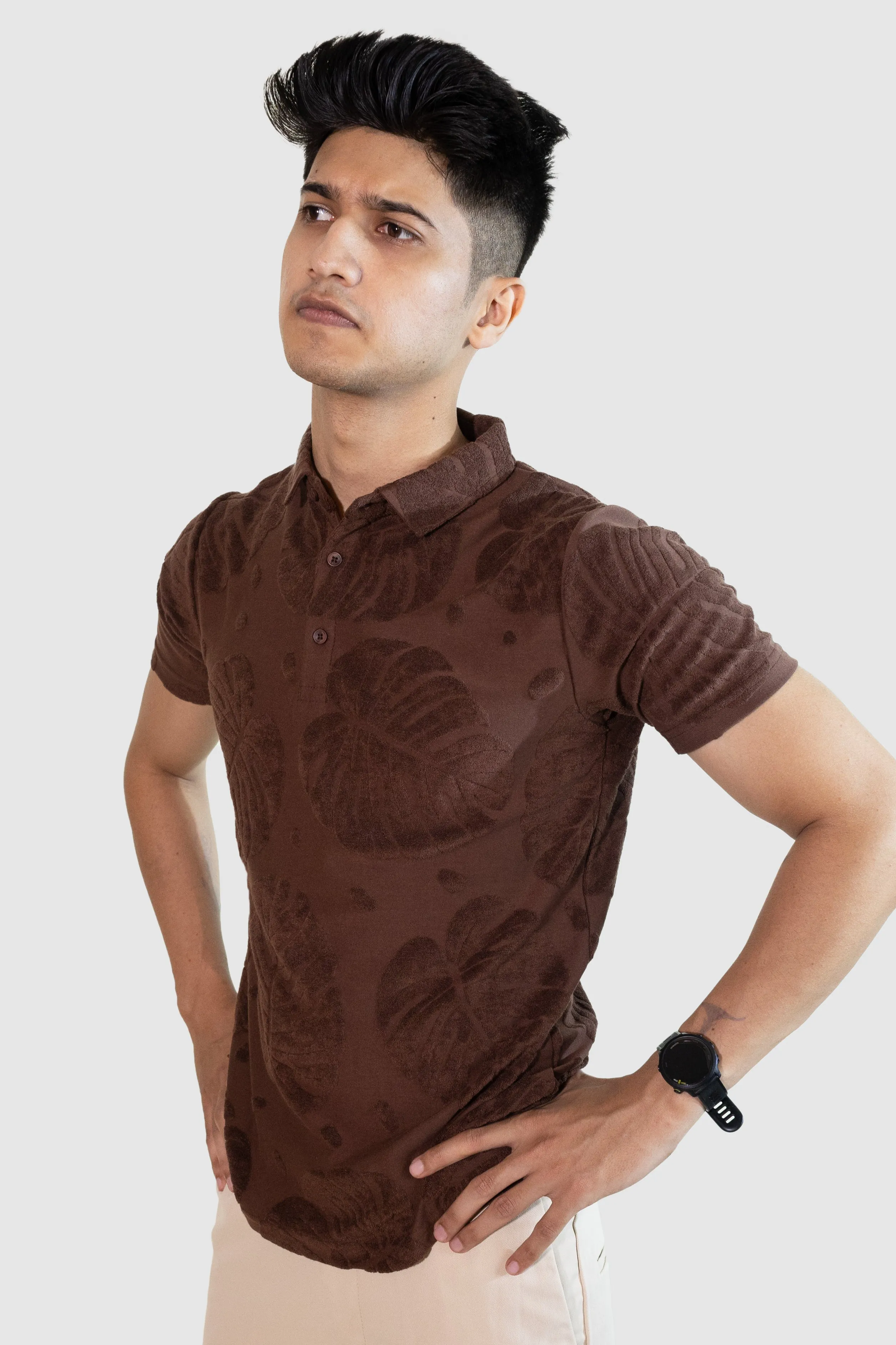 Palm Haven Polo T-Shirt: Brown