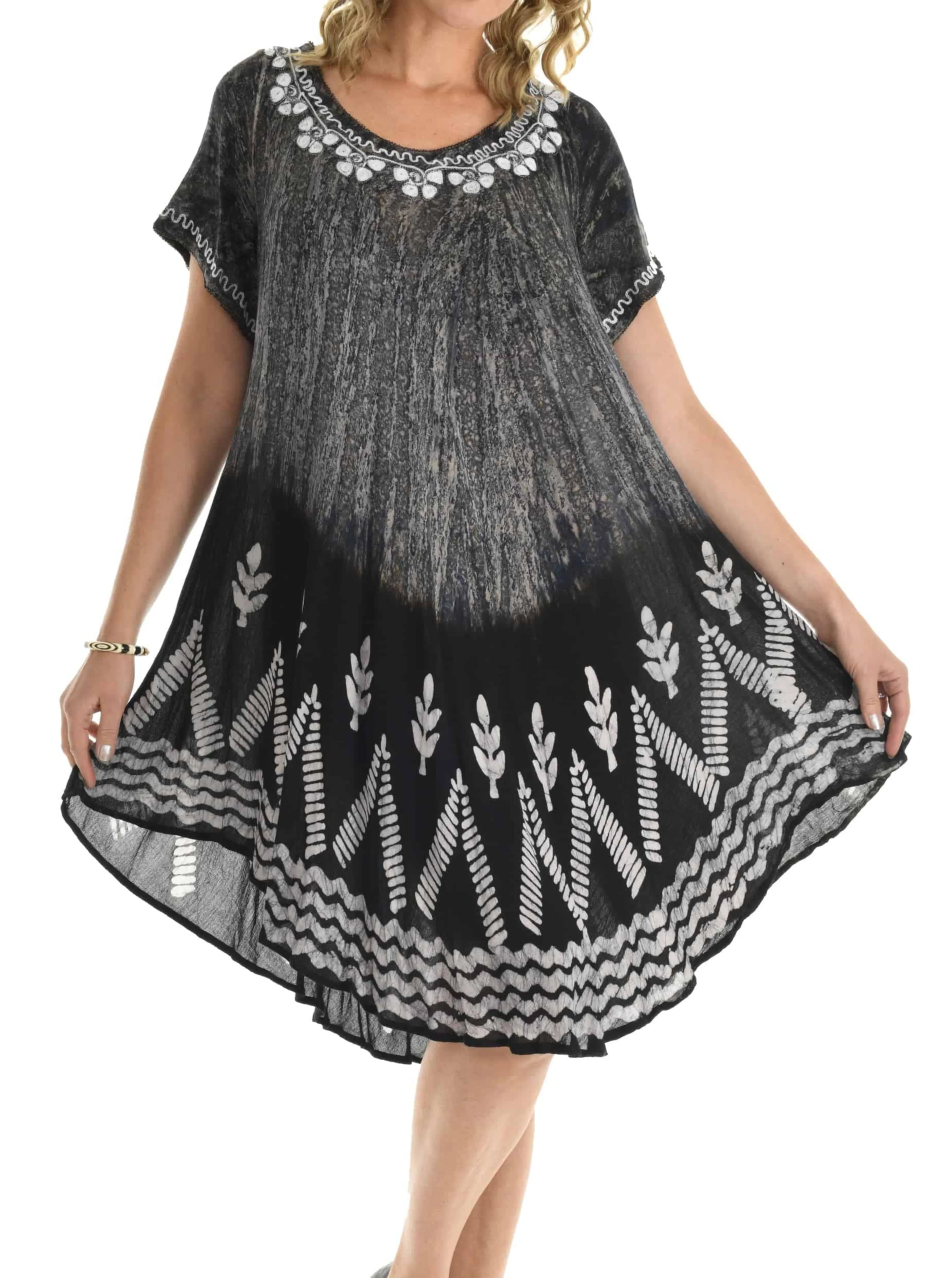 Plus Size Tie Dye and Batik Print Flowing Dress