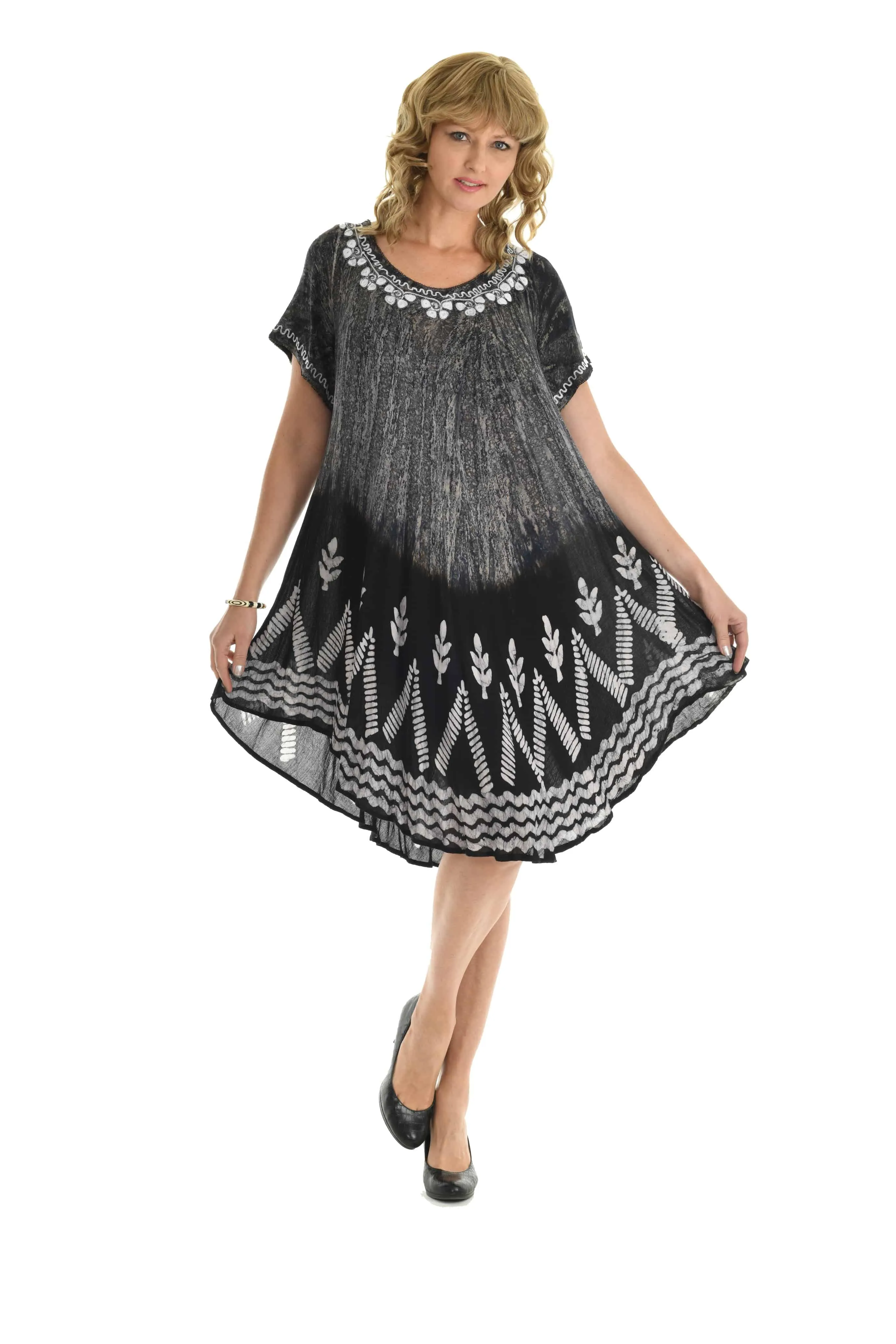 Plus Size Tie Dye and Batik Print Flowing Dress