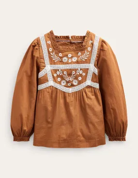 Pretty Lace Blouse-Butterscotch Brown