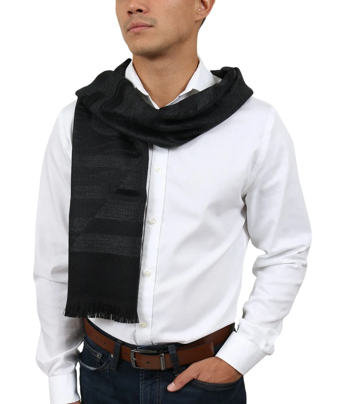 Roberto Cavalli ESZ063 05001 Grey Wool Blend Signature Mens Scarf