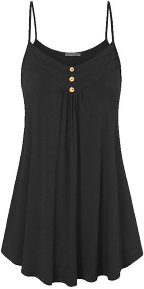 Sundresses for Women 2024 Casual Button Down Short Summer Dresses Loose Solid Spaghetti Strap Ruched Flowy Sun Dress