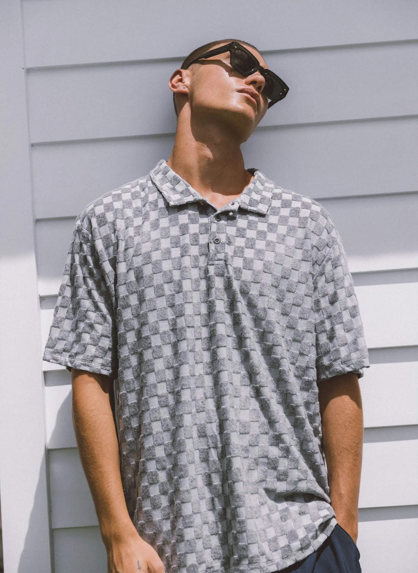 Terry Checker Polo Grey Melange