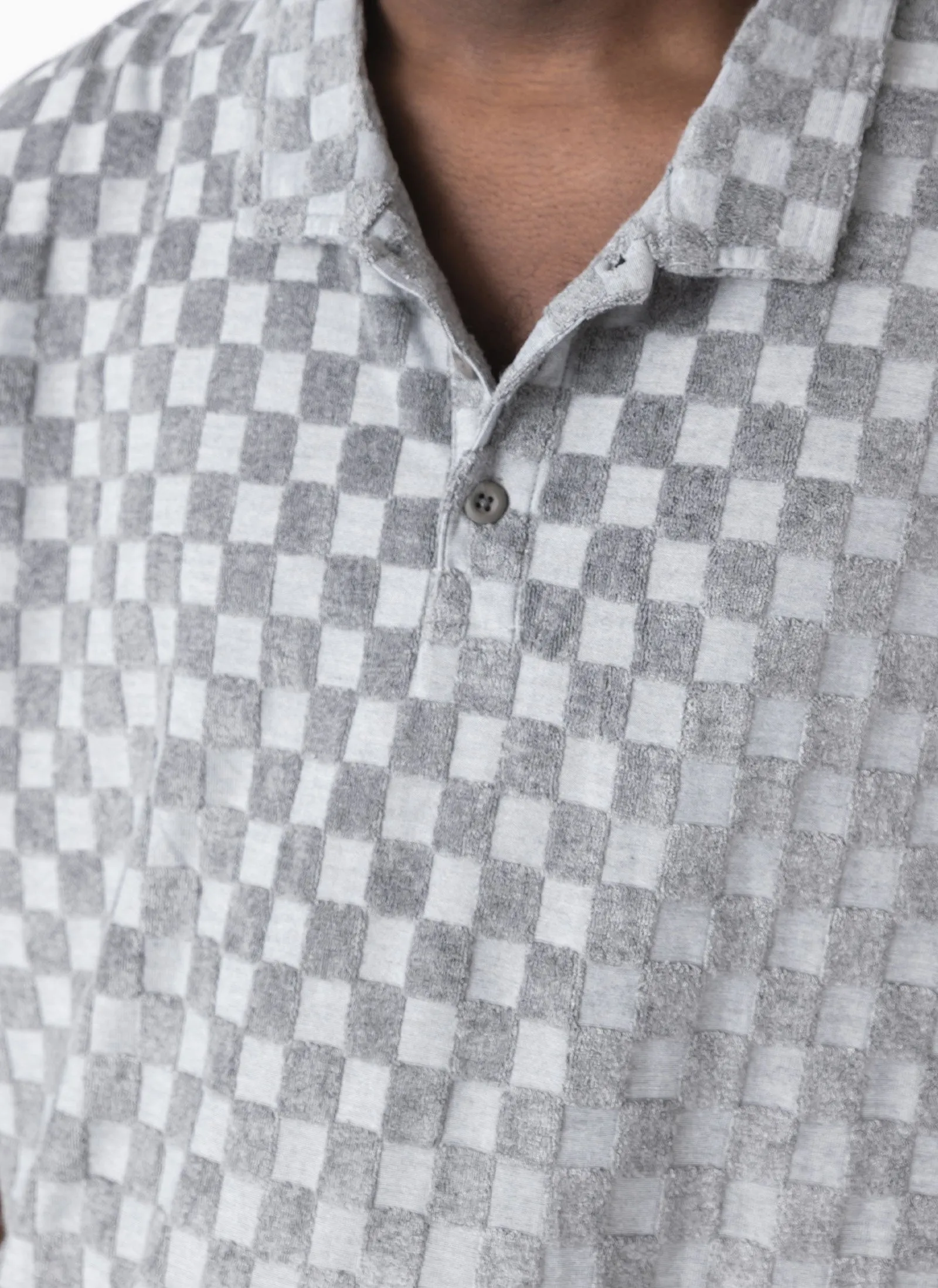 Terry Checker Polo Grey Melange