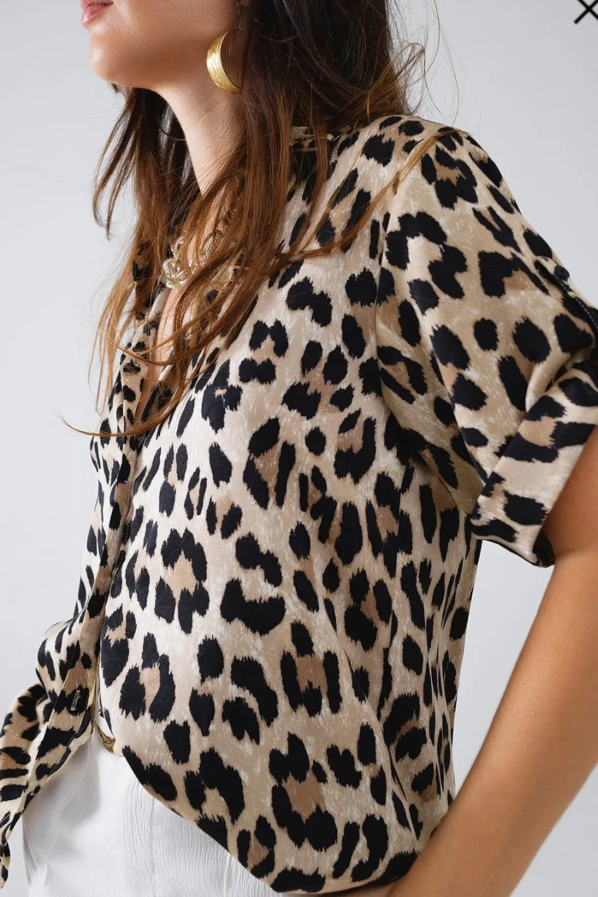 The Q2 Relaxed Leopard Print Cuffed Shirt