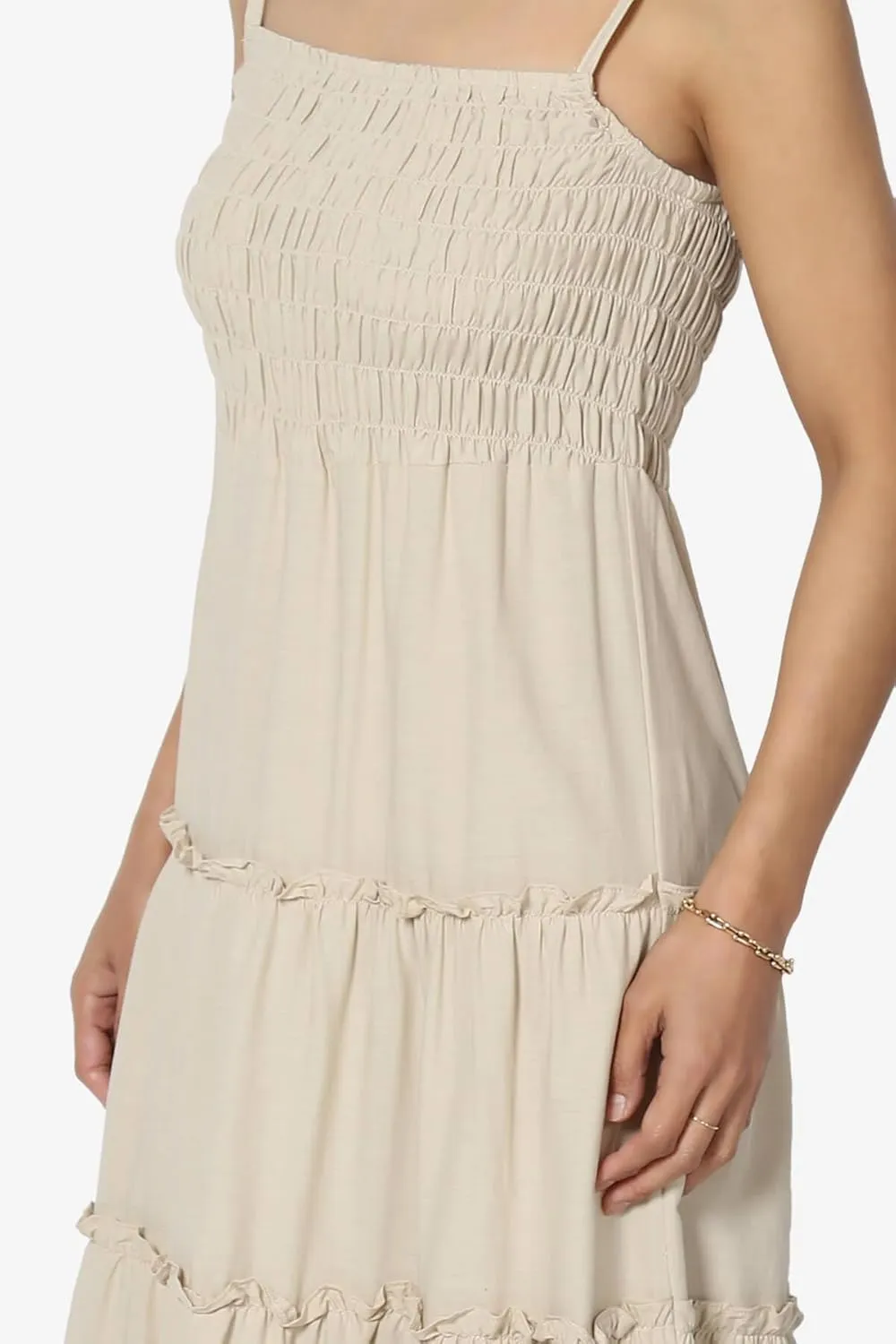 TheMogan Women's Chic Smocked Cami Tiered Maxi Dress Spaghetti Strap A-Line Skirt Summer Casual