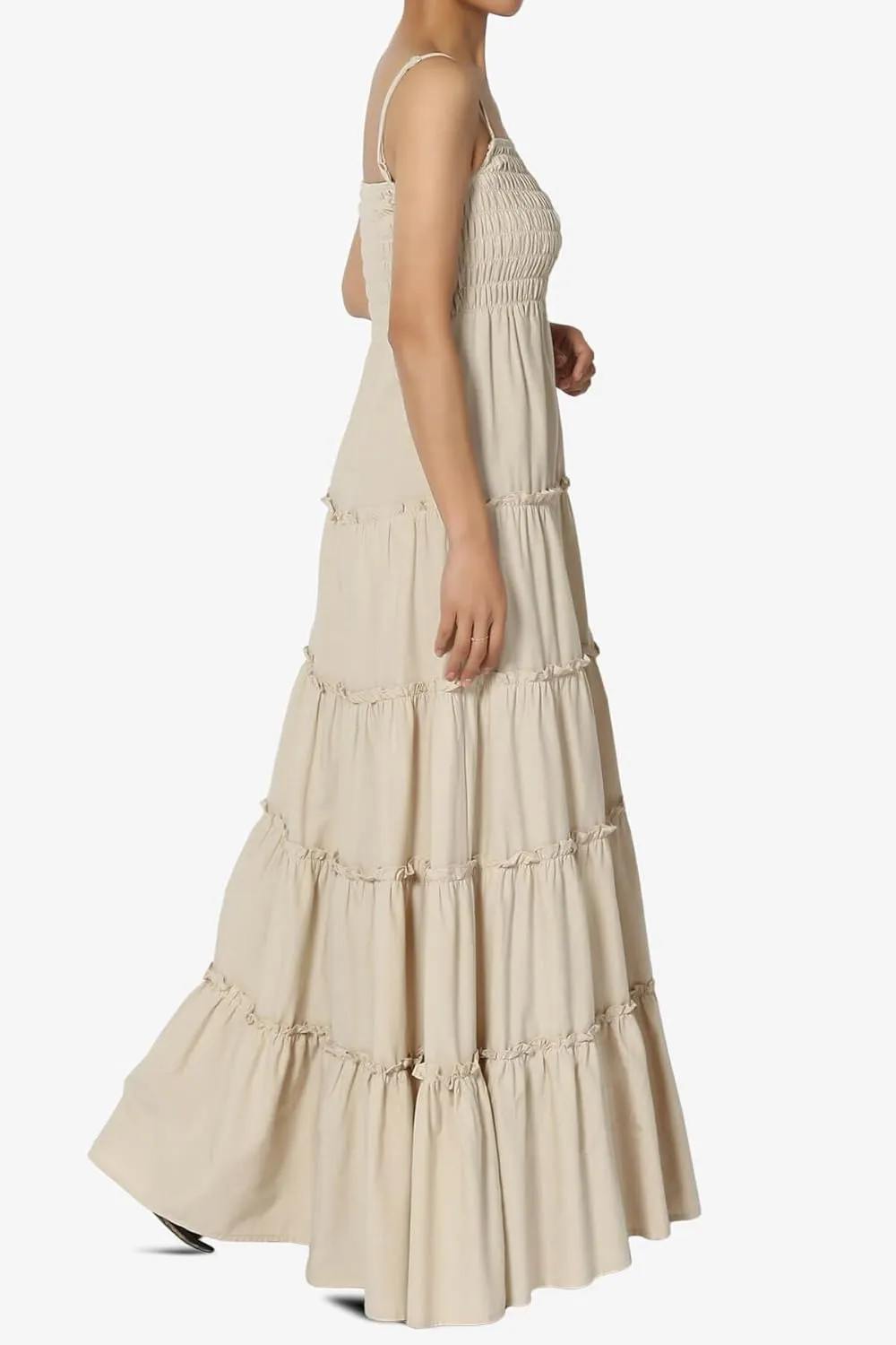 TheMogan Women's Chic Smocked Cami Tiered Maxi Dress Spaghetti Strap A-Line Skirt Summer Casual
