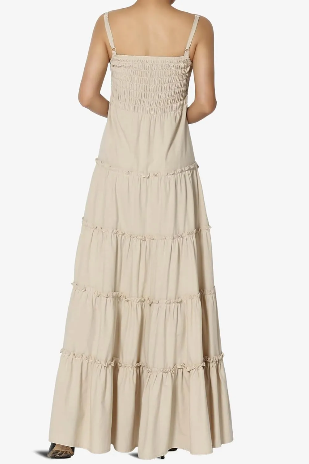 TheMogan Women's Chic Smocked Cami Tiered Maxi Dress Spaghetti Strap A-Line Skirt Summer Casual