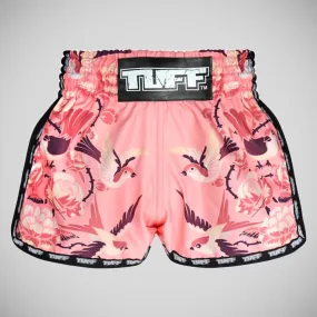 TUFF Sport MRS302 Retro Style Pink Birds with Rosesa Muay Thai Shorts