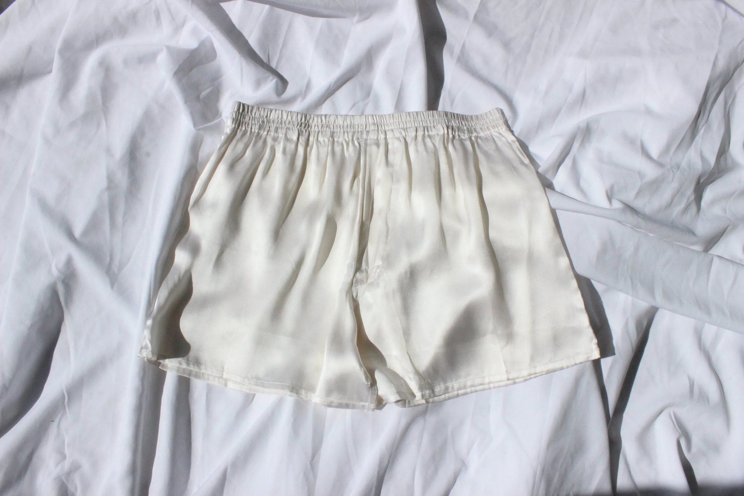 Vintage 80s PURE SILK Luxury Boxer Shorts in White