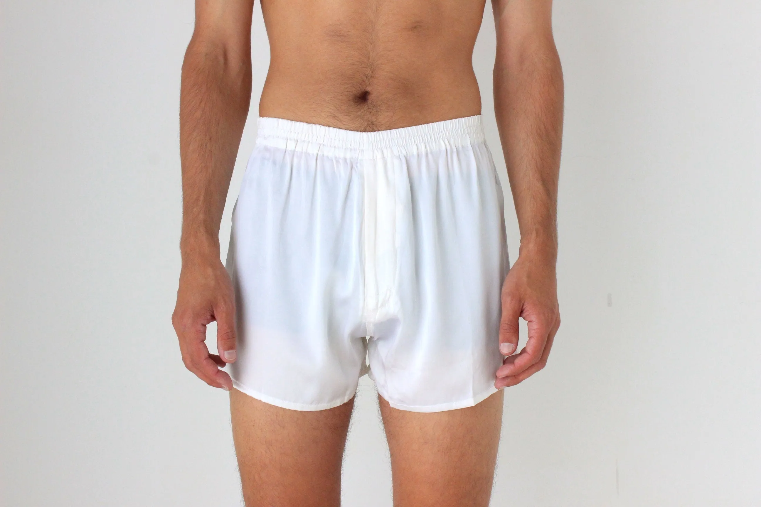 Vintage 80s PURE SILK Luxury Boxer Shorts in White