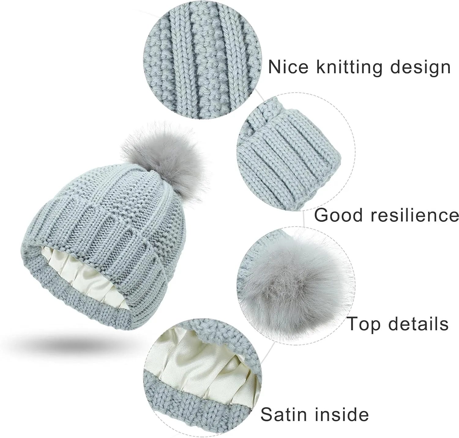 Winter Beanie Hat for Women Cotton Lined Pompom Hats Womens Chunky Trendy Warm Thick Knit Cap