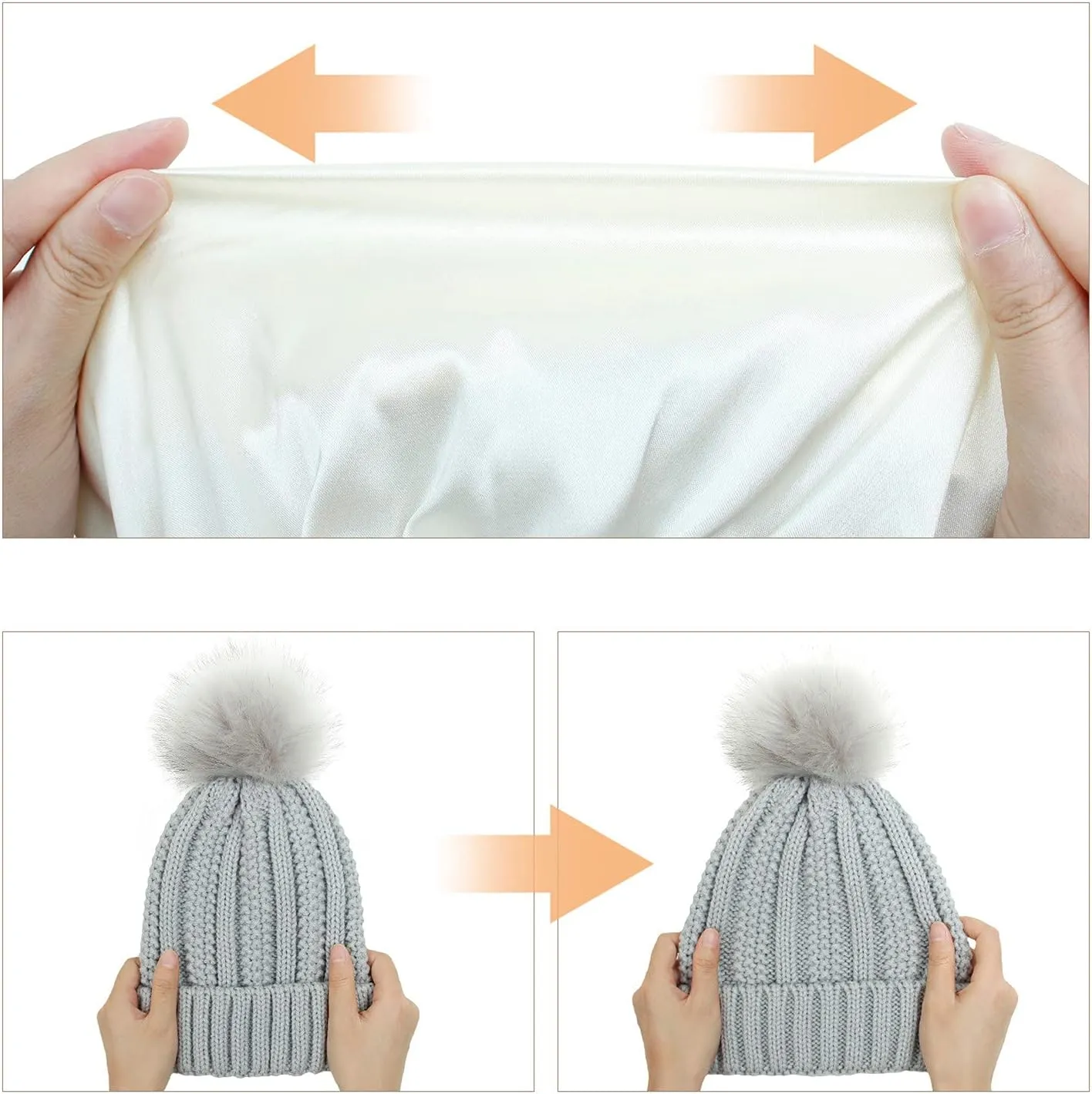 Winter Beanie Hat for Women Cotton Lined Pompom Hats Womens Chunky Trendy Warm Thick Knit Cap