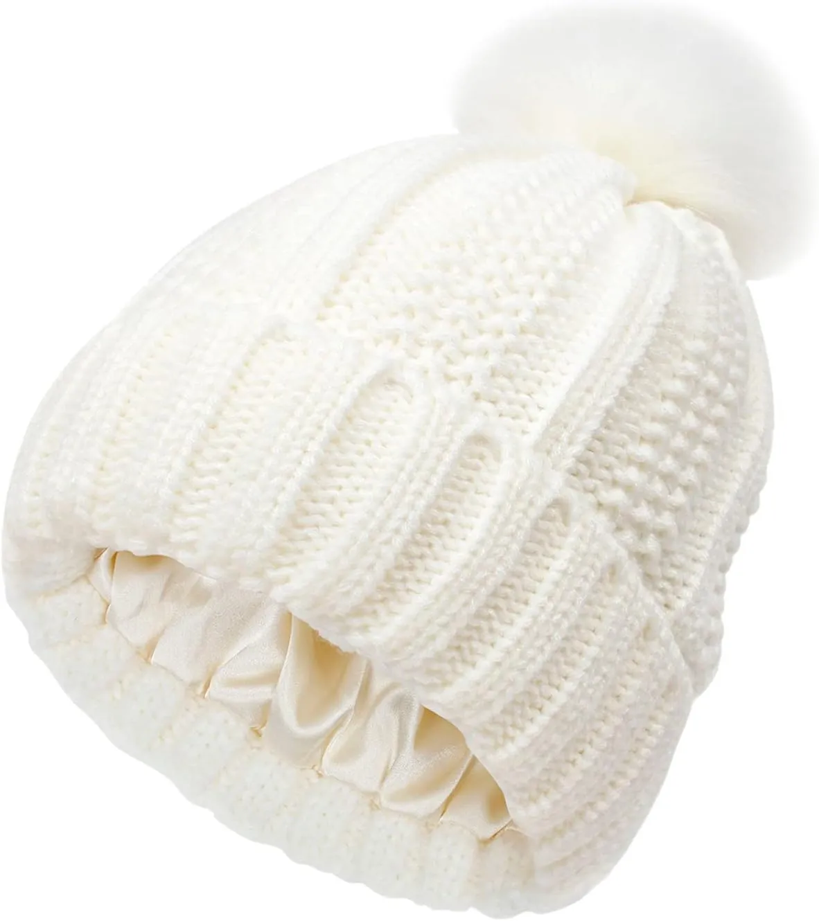 Winter Beanie Hat for Women Cotton Lined Pompom Hats Womens Chunky Trendy Warm Thick Knit Cap