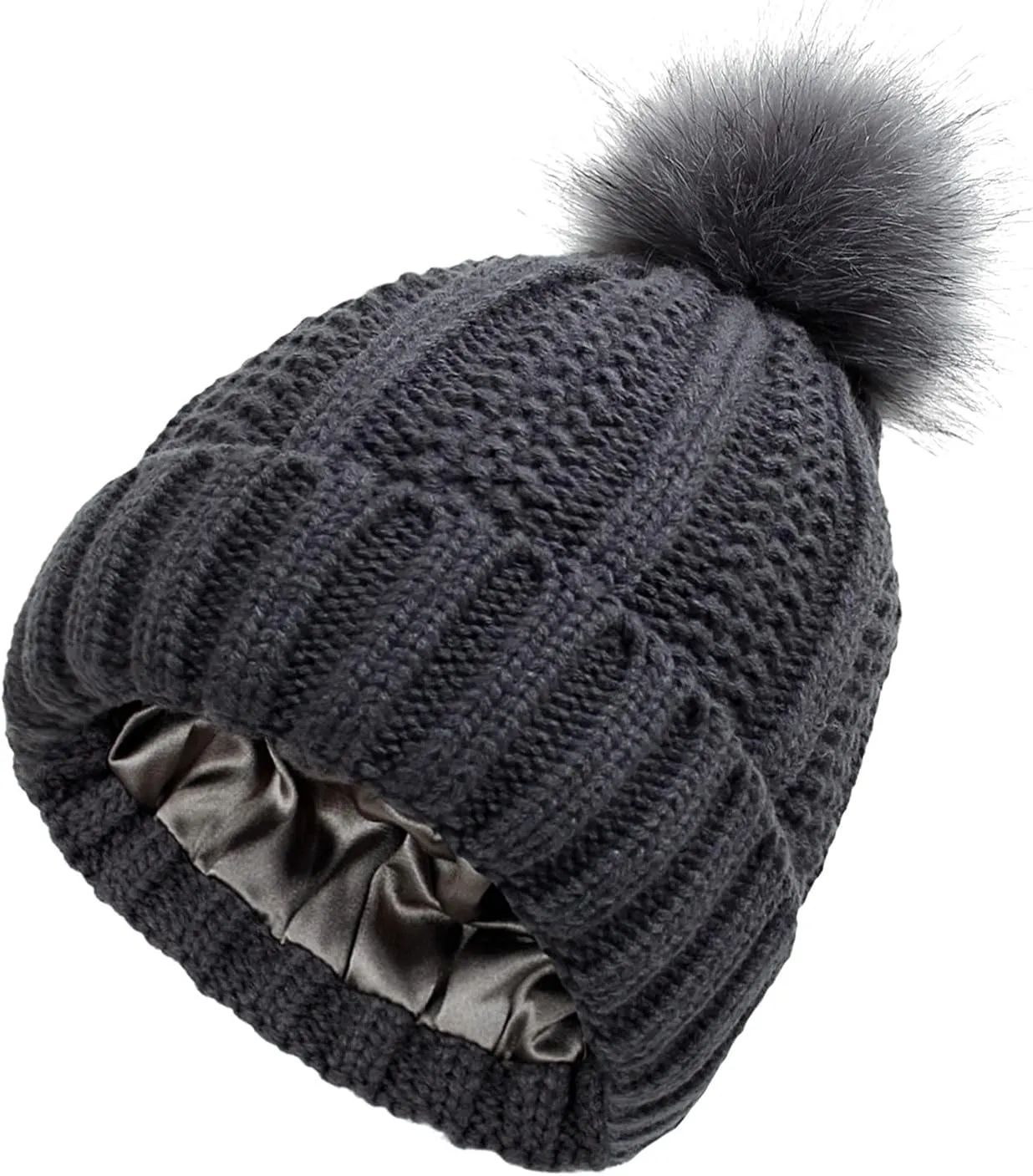 Winter Beanie Hat for Women Cotton Lined Pompom Hats Womens Chunky Trendy Warm Thick Knit Cap