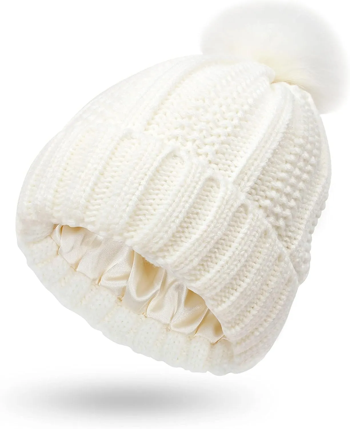 Winter Beanie Hat for Women Cotton Lined Pompom Hats Womens Chunky Trendy Warm Thick Knit Cap