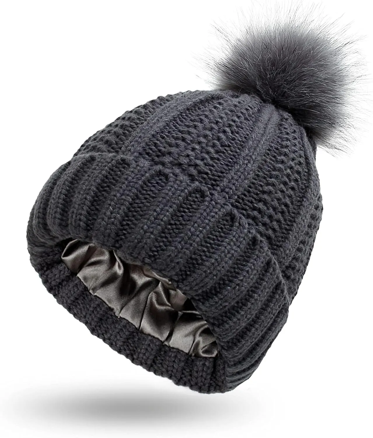 Winter Beanie Hat for Women Cotton Lined Pompom Hats Womens Chunky Trendy Warm Thick Knit Cap