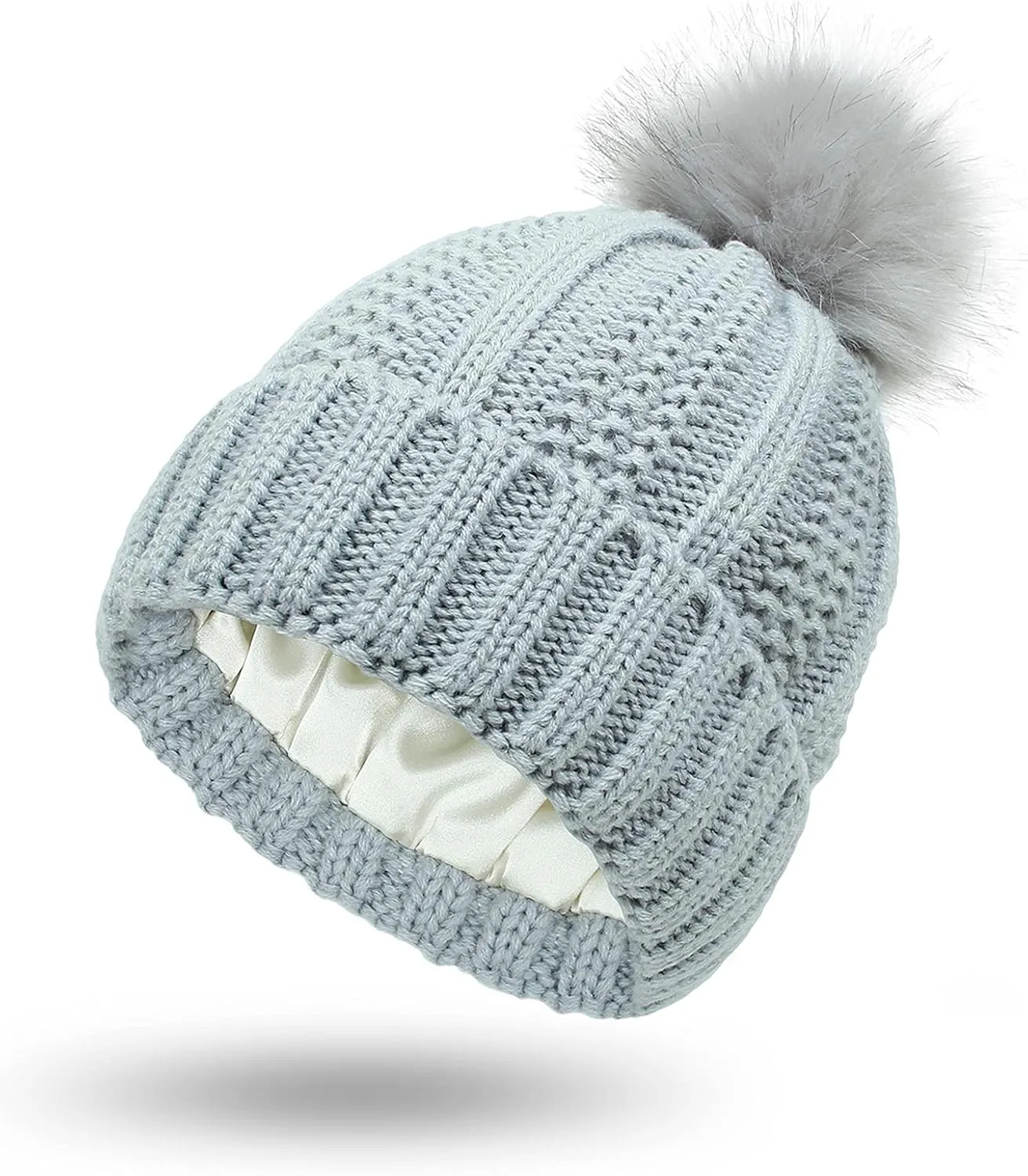 Winter Beanie Hat for Women Cotton Lined Pompom Hats Womens Chunky Trendy Warm Thick Knit Cap