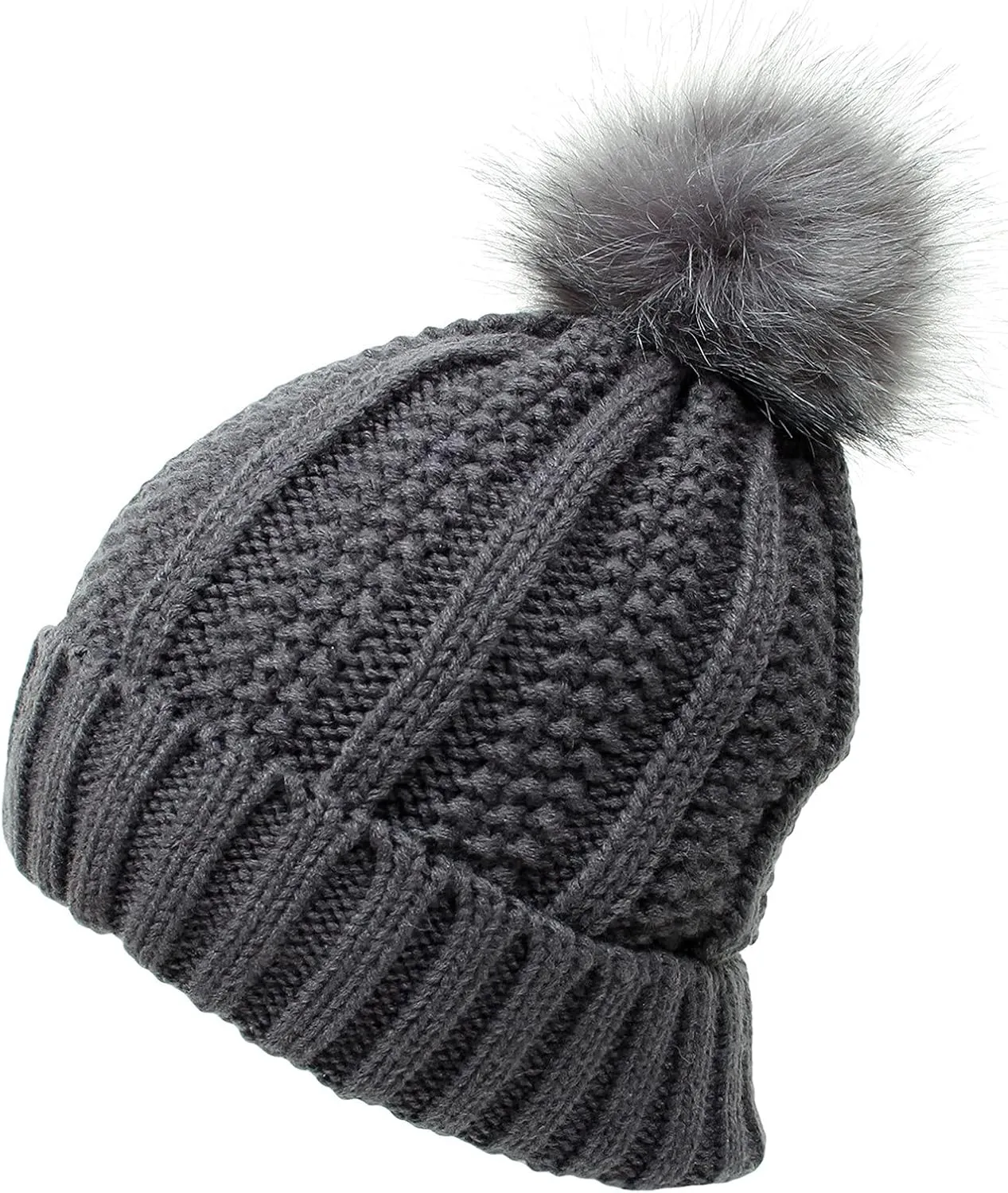 Winter Beanie Hat for Women Cotton Lined Pompom Hats Womens Chunky Trendy Warm Thick Knit Cap