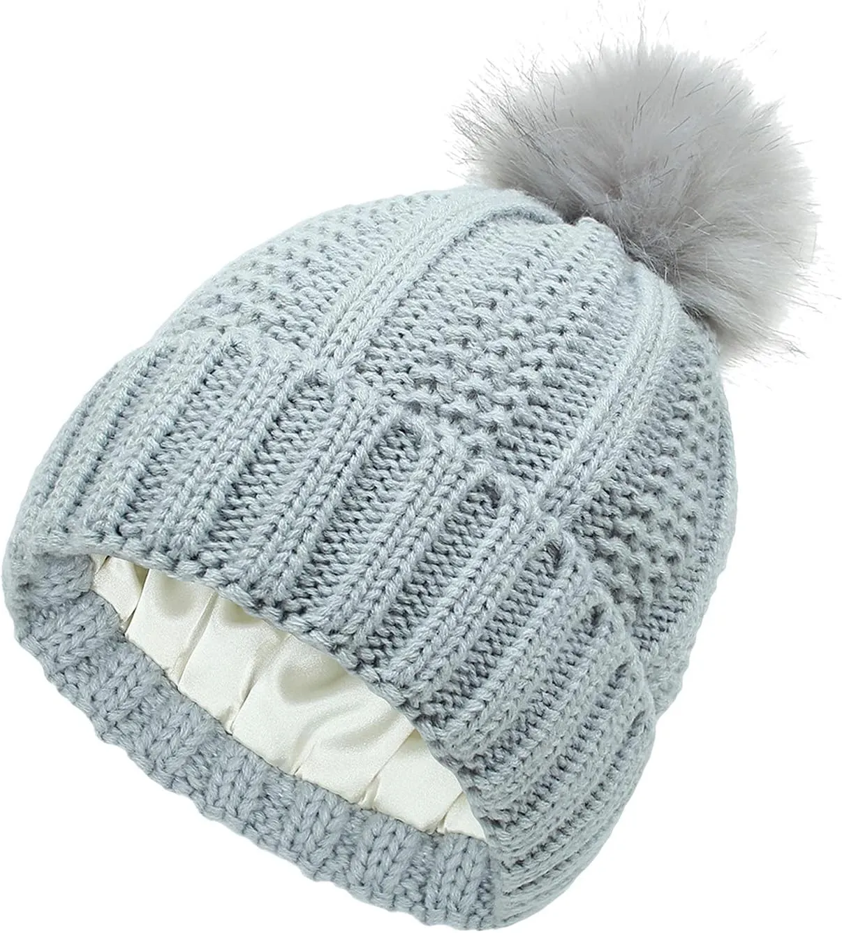 Winter Beanie Hat for Women Cotton Lined Pompom Hats Womens Chunky Trendy Warm Thick Knit Cap