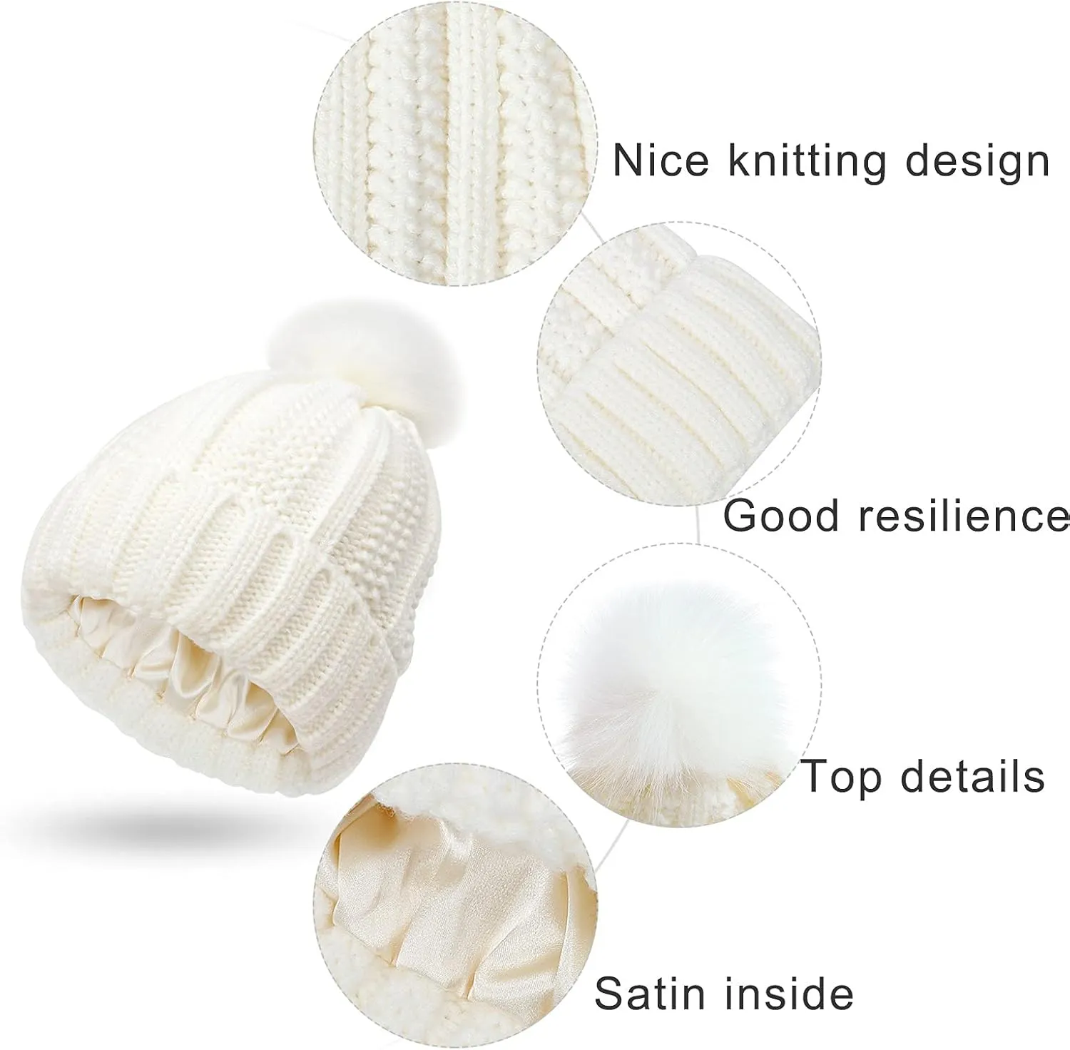 Winter Beanie Hat for Women Cotton Lined Pompom Hats Womens Chunky Trendy Warm Thick Knit Cap