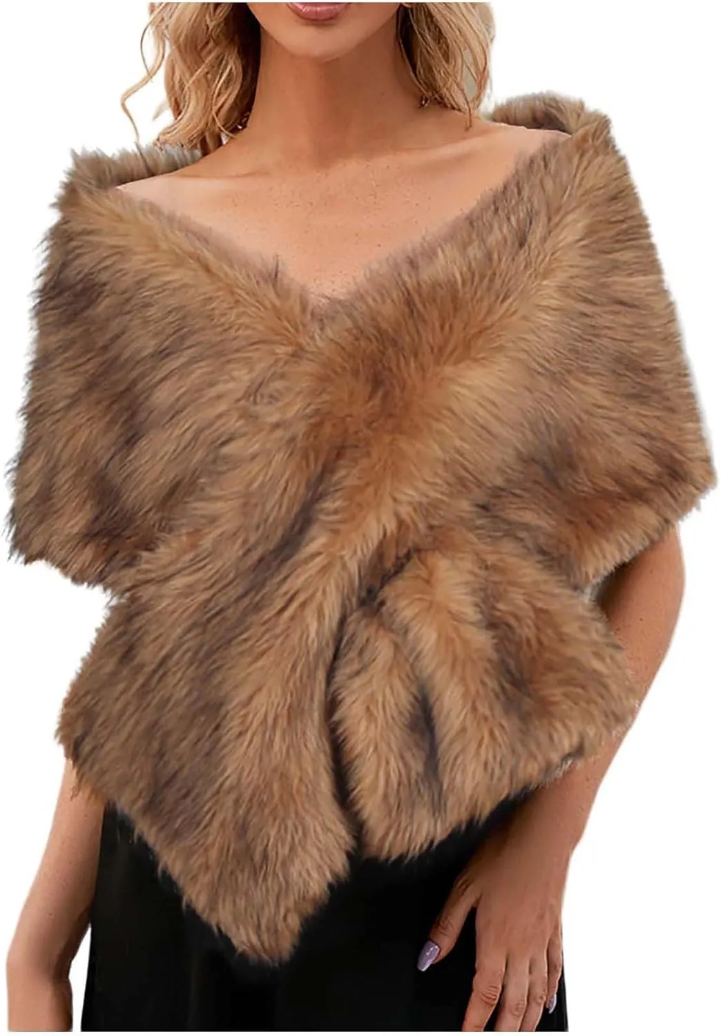 Women Faux Fur Long Shawl Wrap Scarf Shrug For Elegant Bridal Wedding Party Fashion Ladies Christmas Gifts