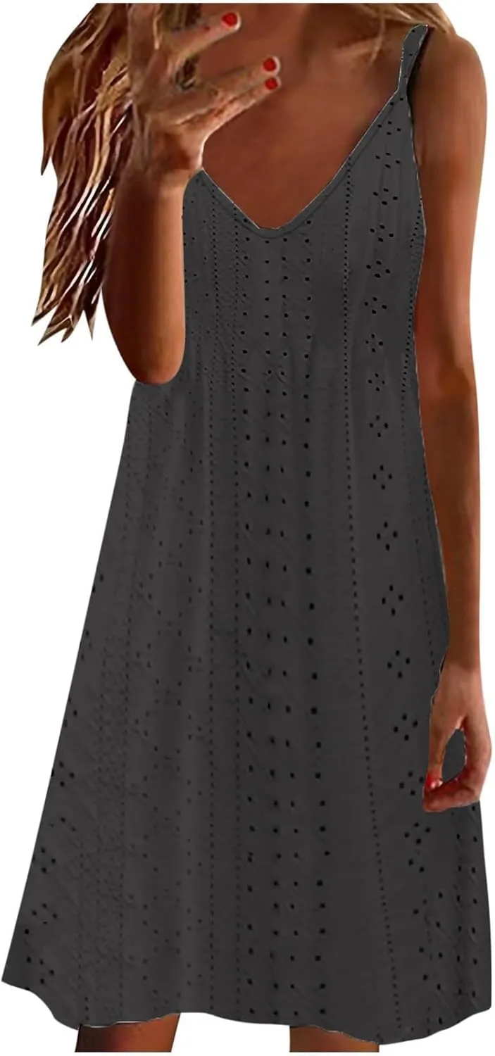 Women's Eyelet Maxi Dress V-Neck Casual 2025 Spring Summer Plu Size Elegant Chic Trendy Clothing