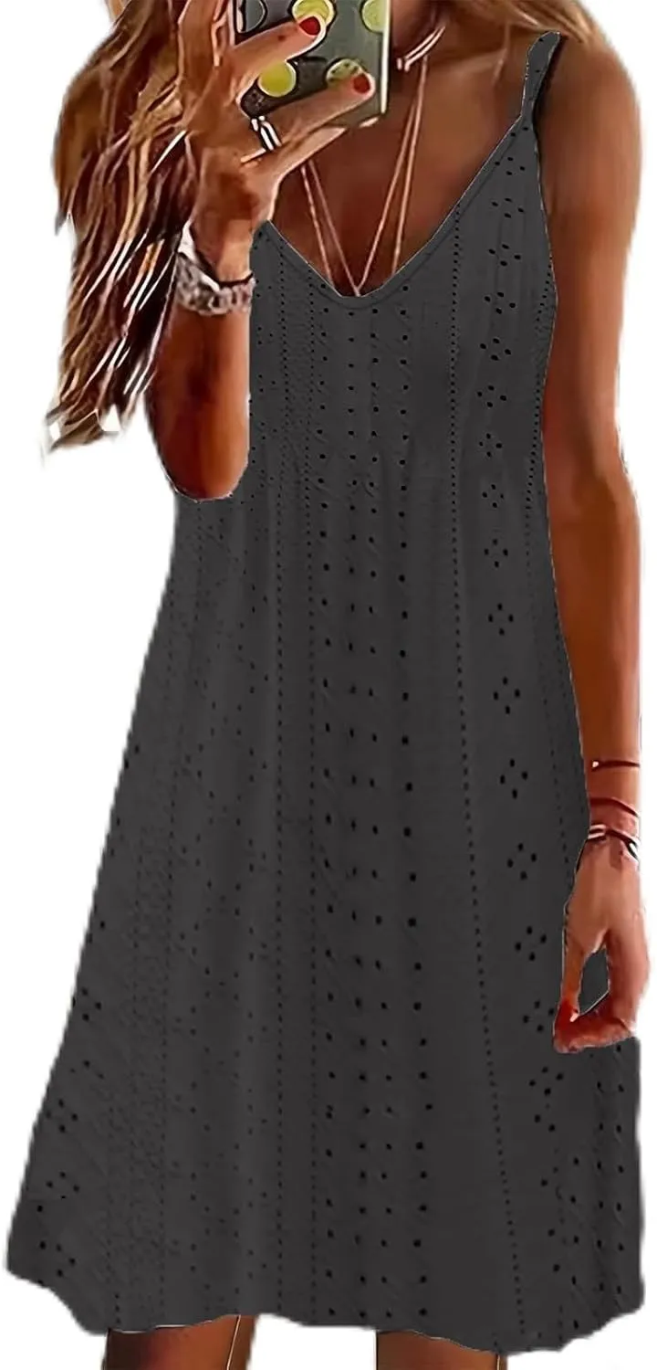 Women's Eyelet Maxi Dress V-Neck Casual 2025 Spring Summer Plu Size Elegant Chic Trendy Clothing