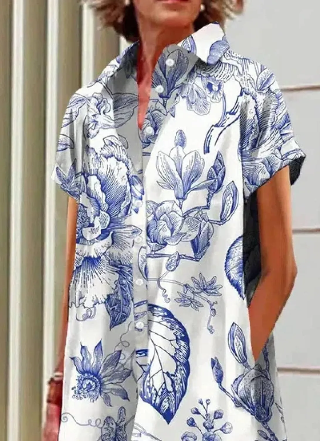 Women's Floral Shirt Mini Dress 2025 Summer Casual Loose Button Up Collared Short Sleeve Shift Dresses with Pockets