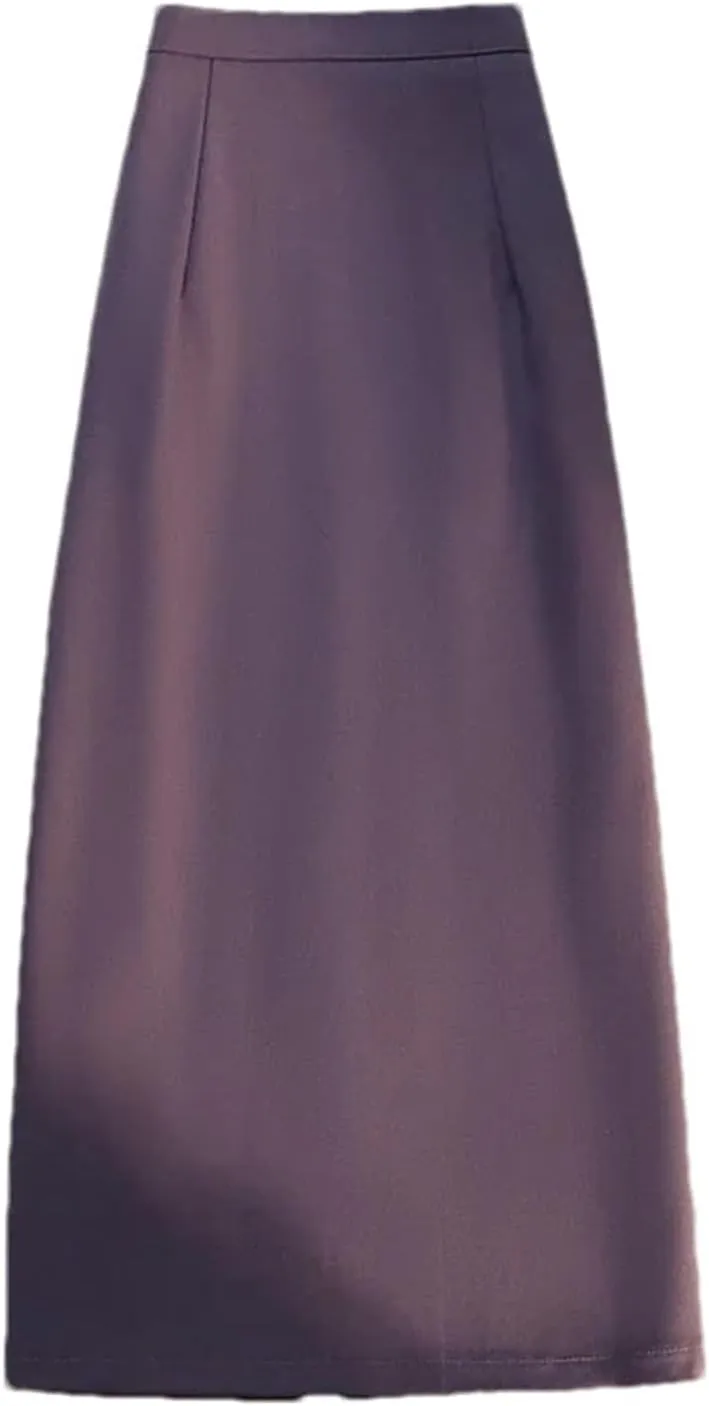 Women's High Waist Midi Skirt Back Slit Chic A-Line Straight Wrap Skirt