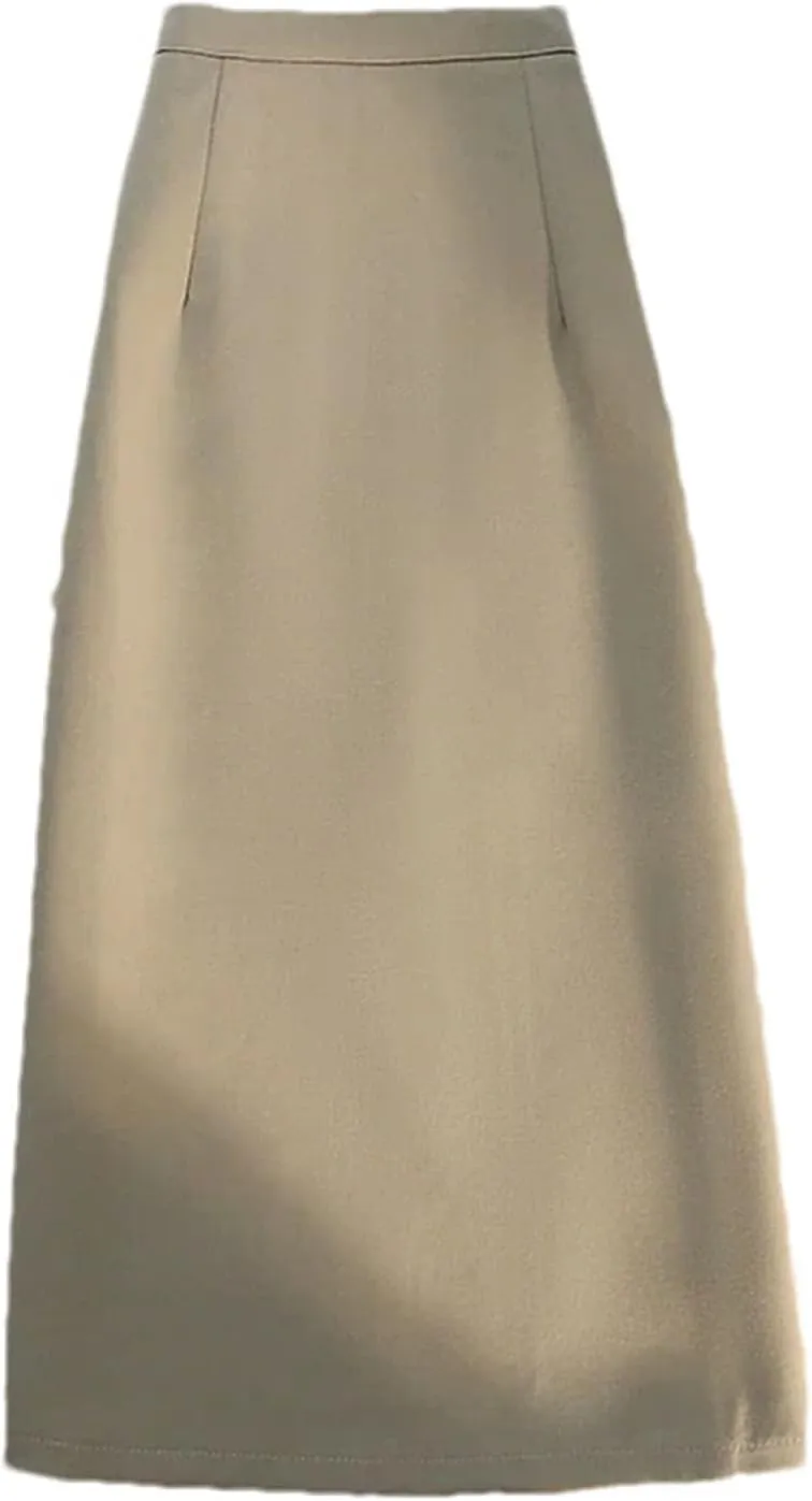 Women's High Waist Midi Skirt Back Slit Chic A-Line Straight Wrap Skirt