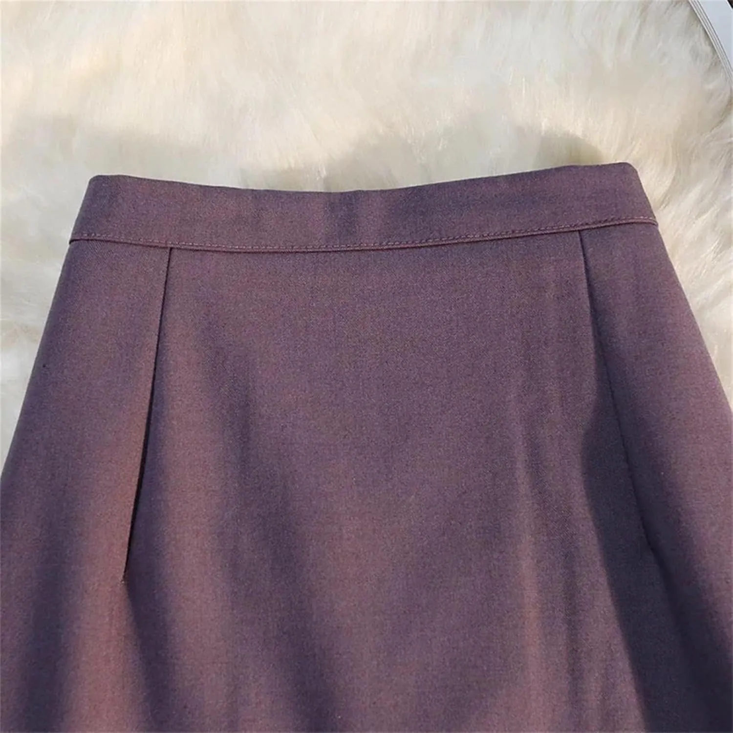 Women's High Waist Midi Skirt Back Slit Chic A-Line Straight Wrap Skirt