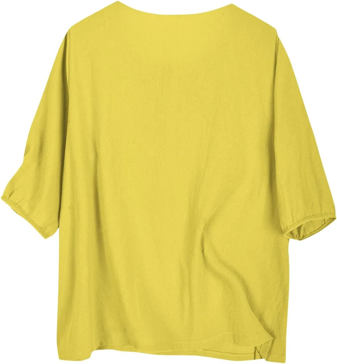Women's Linen Tops 3/4 Sleeve T Shirts Summer Mexican Floral Embroidery Tunic Tops Casual Crewneck Blouse Oversized