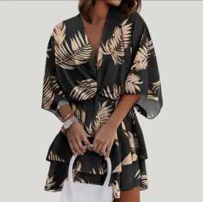 Women’s Memorable Colorful Printed Short Sleeve Tiered Mini Dress