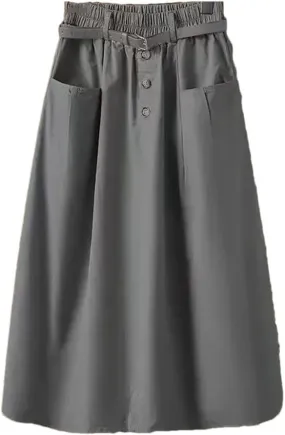 Women's Office Work Pencil Skirt Stretch High Waist with Pockets Business Casual Mid-Length Skirt