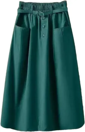 Women's Office Work Pencil Skirt Stretch High Waist with Pockets Business Casual Mid-Length Skirt