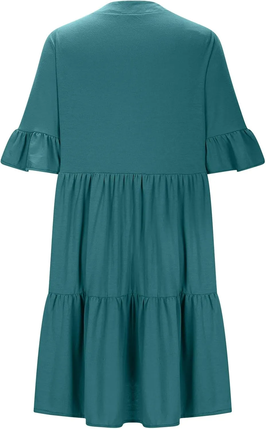 Womens Ruffle Sleeve V-Neck Dresses Casual Loose Short Sleeve Tiered Swing Dress with Pockets Summer Tunic Mini Dress