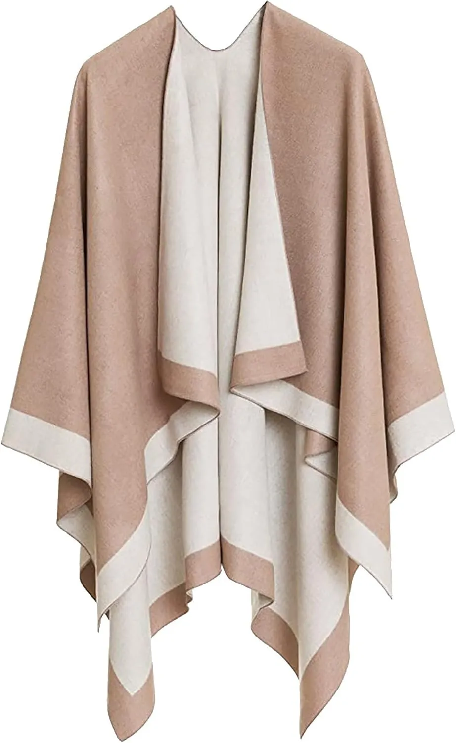 Women's Shawl Wrap Poncho Elegant Color Block Fall Cape Cardigan Sweater Winter Open Front Windproof Shawl Scarf