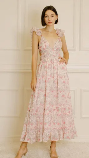 Women's Storia Floral Tiny Flowers Maxi Dress with criss-cross back tie