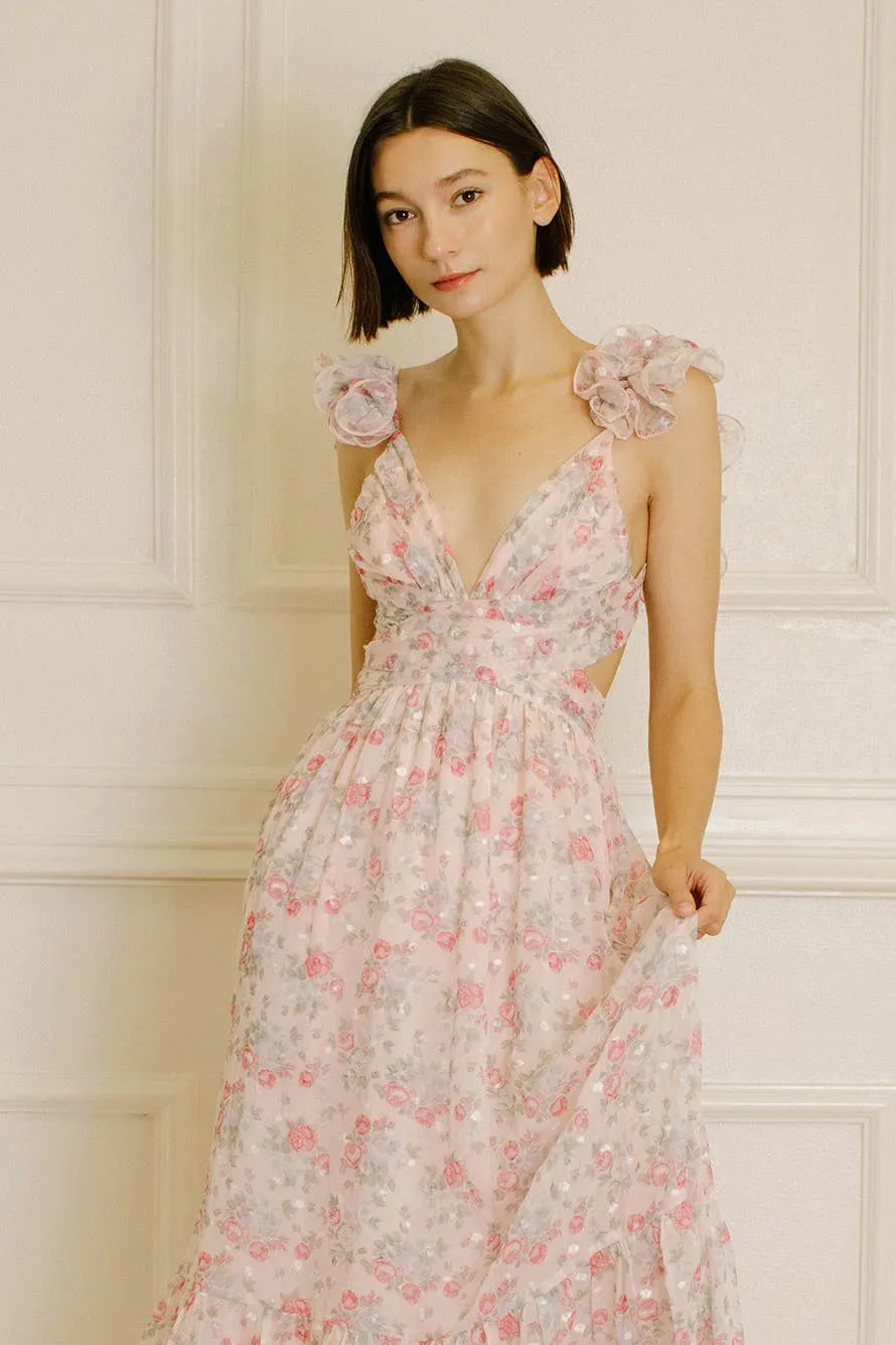 Women's Storia Floral Tiny Flowers Maxi Dress with criss-cross back tie