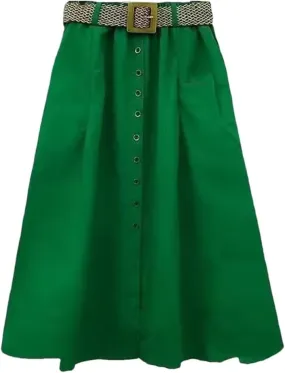 Women's Stretchy High Waist Button A-Line Skirt Fluttering Casual Summer Bohemian Holiday Beach Midi Skirt