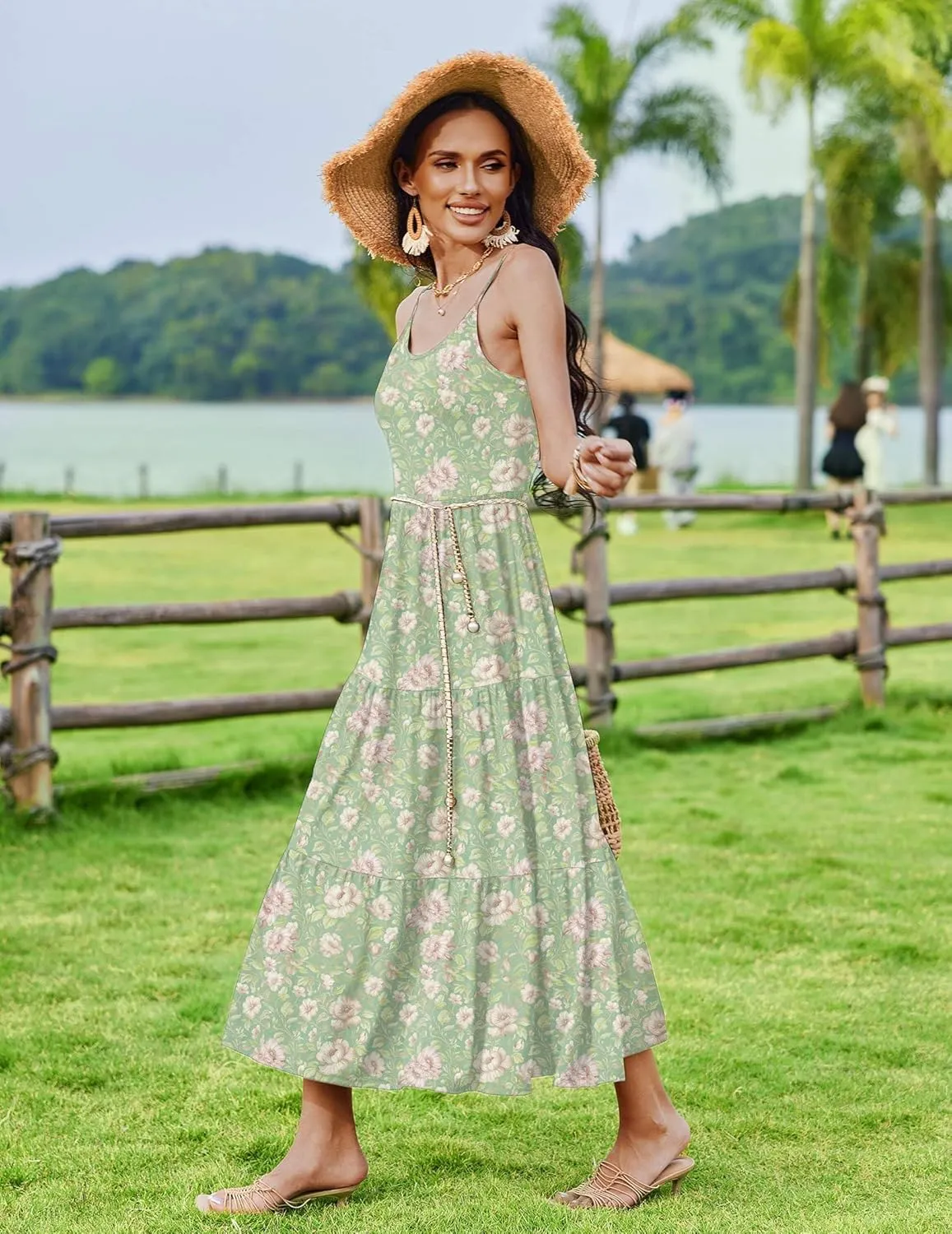 Zeagoo Womens Long Dress Adjustable Strap Floral Casual Dress