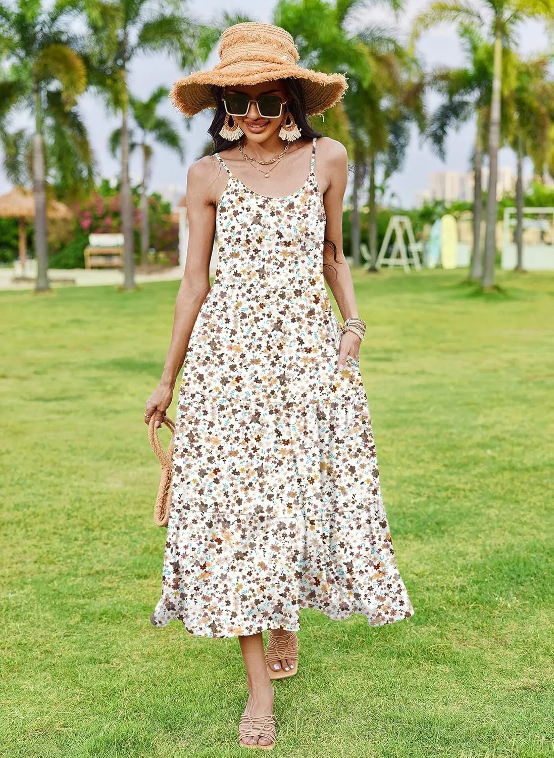 Zeagoo Womens Long Dress Adjustable Strap Floral Casual Dress