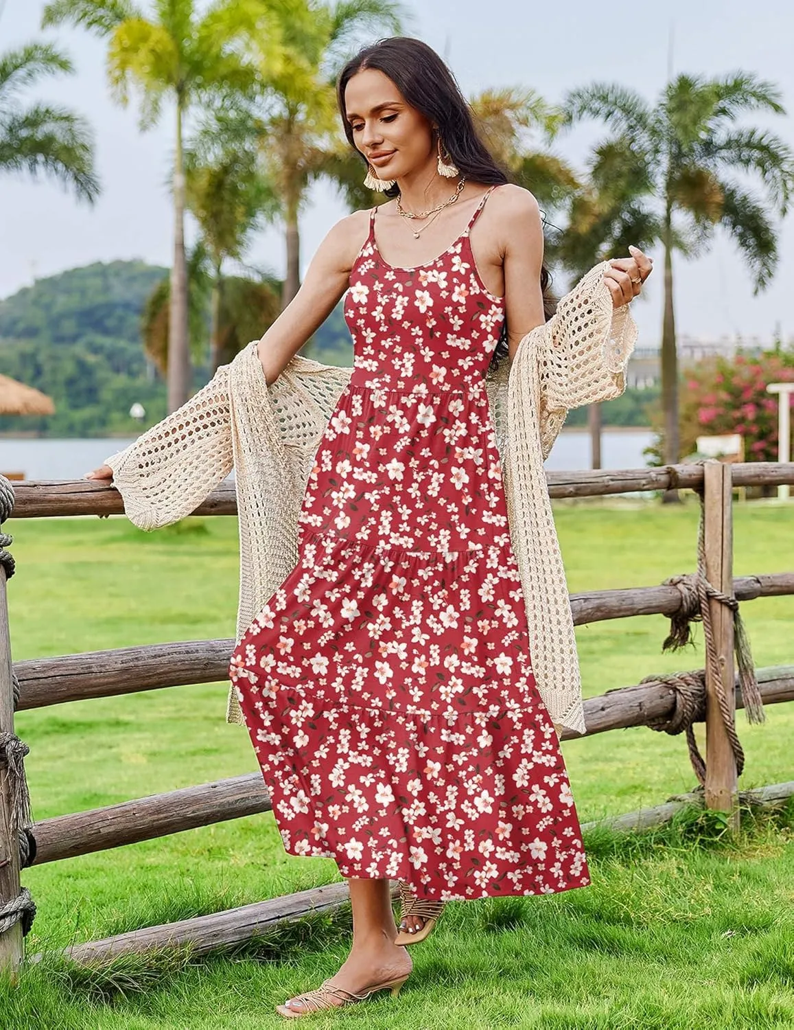 Zeagoo Womens Long Dress Adjustable Strap Floral Casual Dress
