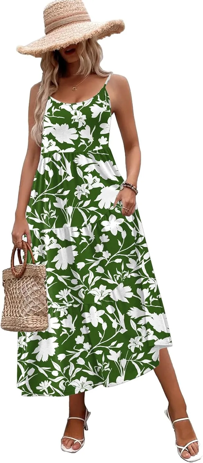 Zeagoo Womens Long Dress Adjustable Strap Floral Casual Dress