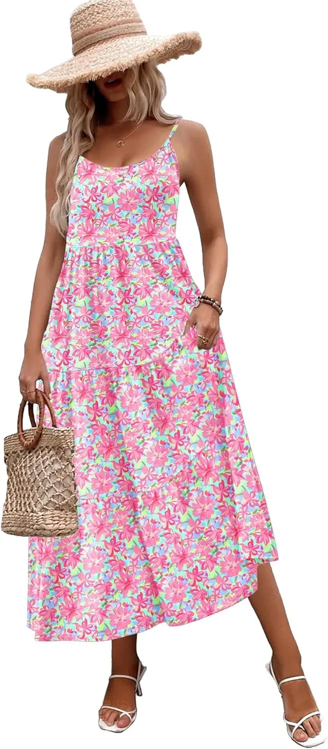 Zeagoo Womens Long Dress Adjustable Strap Floral Casual Dress